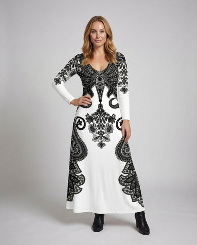 Damen Fließende Paisley Mischgewebe Maxikleid