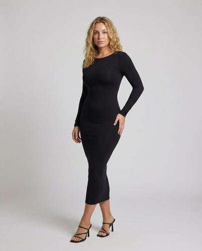 Damen Formgebende Langarm Baumwolljersey Bleistiftkleid