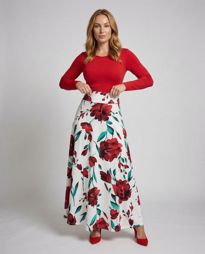 Damen Kontrastreiche A-Linie Jersey-Mischung Maxikleid