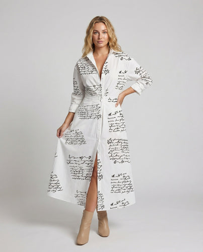 Damen Langes Taillierte Mischgewebe Hemdkleid