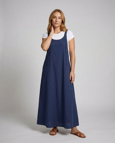 Damen Weite A-Linie Denim Latzmaxikleid