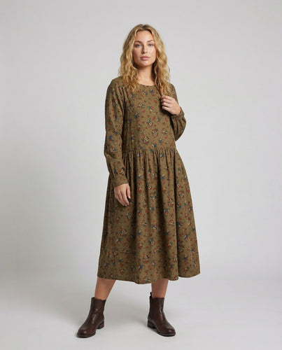 Damen Lockere Retroblumen-Print Mischgewebe Maxi-Kleid