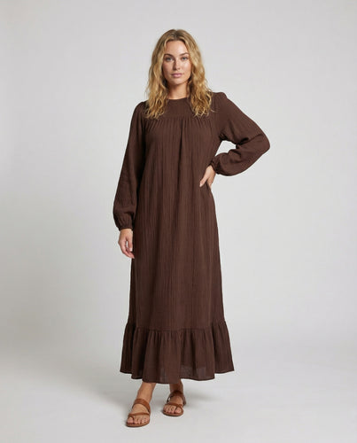 Damen Luftige Crinkle-Textur Mischgewebe Maxikleid
