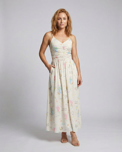 Damen Luftige Aquarellprint Mischgewebe Träger-Maxi-Kleid