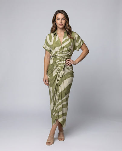 Damen Klassische Twist-Knoten Mischgewebe Maxi-Hemdkleid