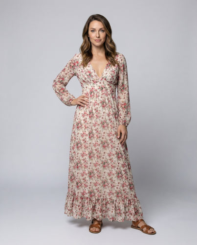 Damen Fließende Volant-Saum Mischgewebe Maxi-Kleid