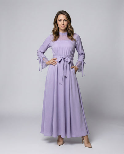 Damen Züchtige Spitzenpasse Mischgewebe Maxikleid