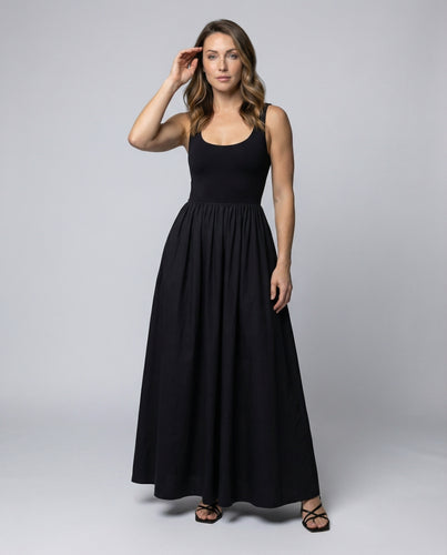Damen Voluminöse Tellerrock Jersey Maxikleid