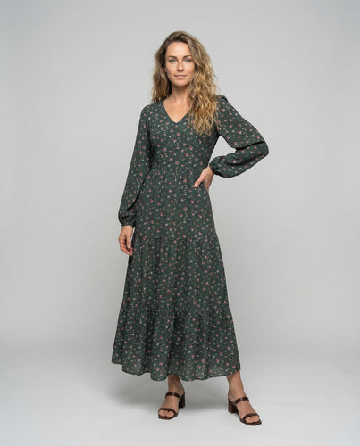 Damen Romantische Blumenprint Mischgewebe Maxikleid