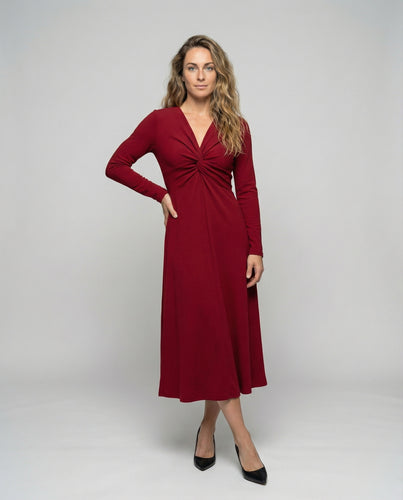 Damen Modische Drehdetail Mischgewebe Midikleid