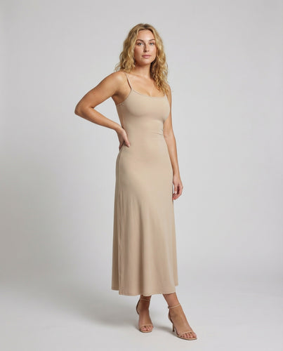 Damen Schlichte Bustier-Optik Stretch-Jersey Träger-Maxikleid