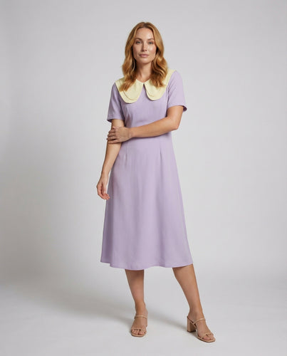 Damen Retro Peter-Pan-Kragen Baumwolle A-Linienkleid