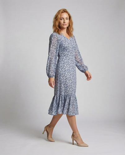 Damen Romantische Blütenallover Mischgewebe A-Linien-Midikleid