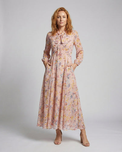 Damen Romantische Bindekragen Chiffon Chiffon-Maxikleid