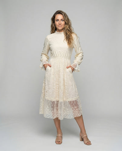 Damen Elegante Volantmanschetten Spitze Spitzen-Midikleid