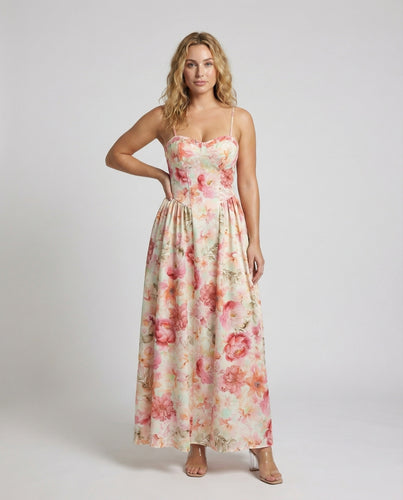 Damen Taillierte Godetrock Mischgewebe Corsagen-Maxikleid