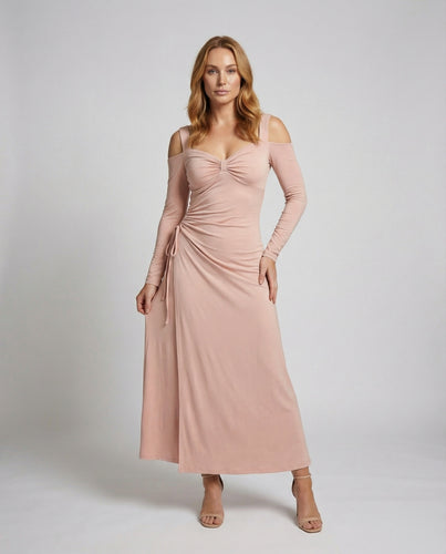 Damen Taillierte Armstulpen Mischgewebe Maxikleid