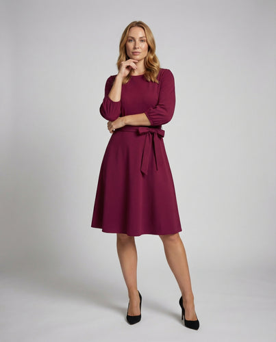 Damen Taillierte Halbe-Ärmel Mischgewebe Midikleid