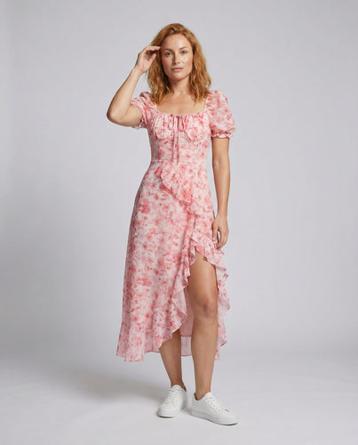 Damen Taillierte Asymmetrische Mischgewebe Midikleid