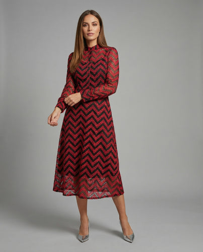 Damen Retro Zickzack-Spitze Spitze Spitzenkleid