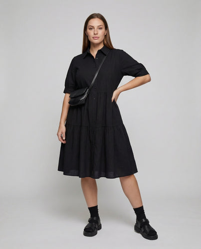 Damen Urbane Stufenrock Mischgewebe Hemdkleid