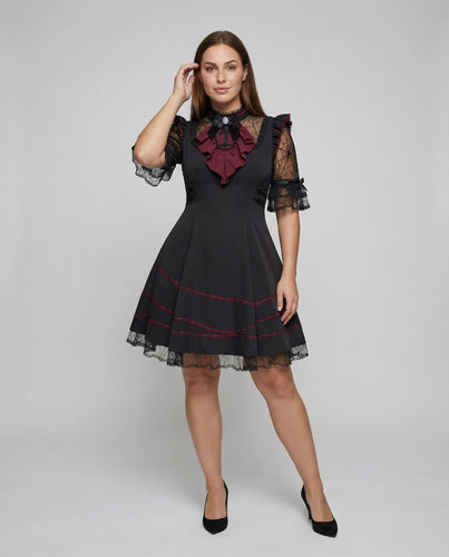 Verspielte Schnürcorsage Mischgewebe Pinafore-Kleid