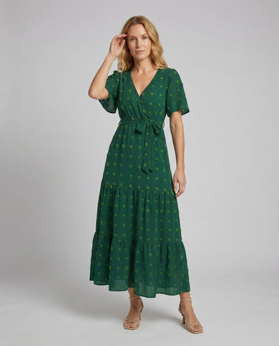 Modische Volantrock Mischgewebe Wickel-Maxi-Kleid