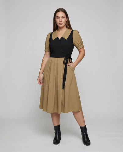 Modische Reverskragen Mischgewebe Wickel-Maxikleid