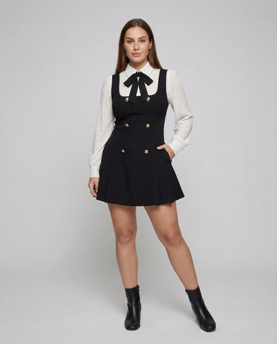 Modische Tellerrock Mischgewebe Latzkleid