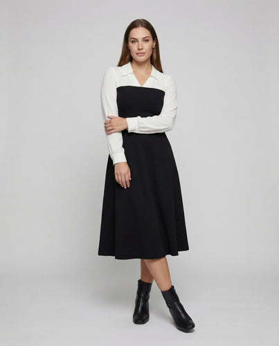 Modische Puffärmel Mischgewebe Midikleid-Set