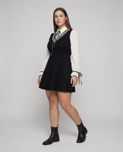 Verspielte Collegestil Mischgewebe Latzkleid