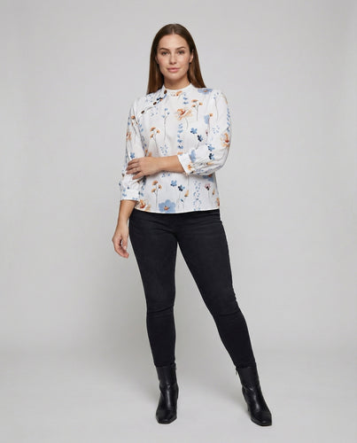 Damen Botanische Stehkragen Mischgewebe Bluse