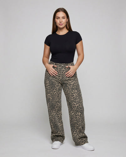 Damen Bodenlange Leopardenprint Mischgewebe Palazzohose