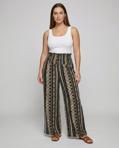 Damen Ethnische Hoher Smokbund Mischgewebe Boho-Statement-Hose