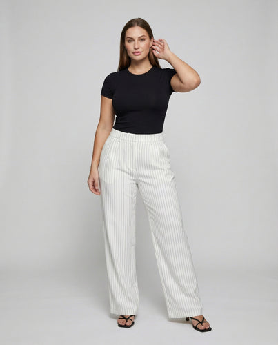 Damen Elegante Nadelstreifen-Look Mischgewebe Bundfaltenhose