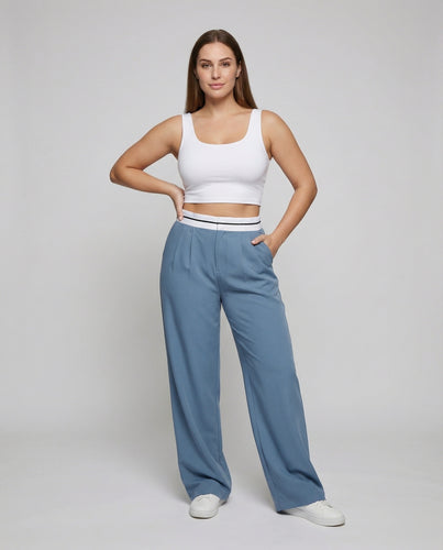 Damen Elegante Hoher Bund Mischgewebe Bundfaltenhose