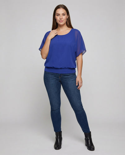 Damen Elegante Cape-Ärmel Seidenoptik Tunika