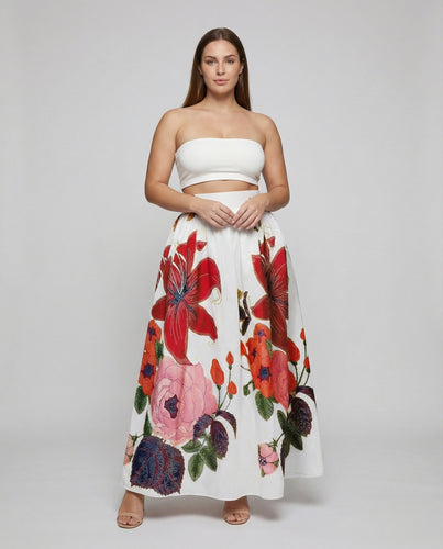 Damen Elegante Großblumiger Print Mischgewebe Abendkleid