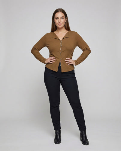 Damen Elegante Kettenverschluss Mischgewebe Langarm-Top