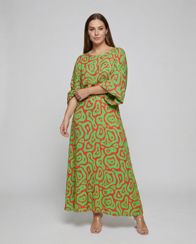 Damen Elegante Fledermausärmel Mischgewebe Maxikleid