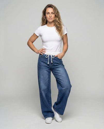 Damen Bequeme Jogger-Palazzo-Mix Denim Comfort-Denimhose