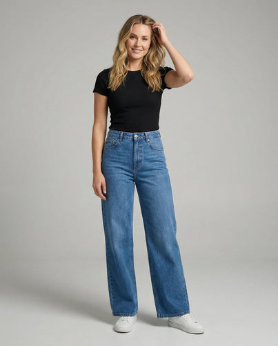 Damen Retro Baggy-Schnitt Denim High-Waist Denim-Jeans