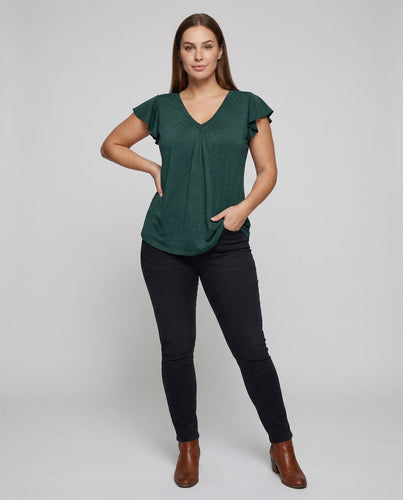 Damen Feminine Volantärmel Mischgewebe Tunika-Top