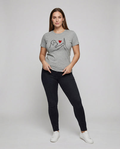 Damen Verspielte Hundeskizze Baumwolljersey Kurzarmshirt
