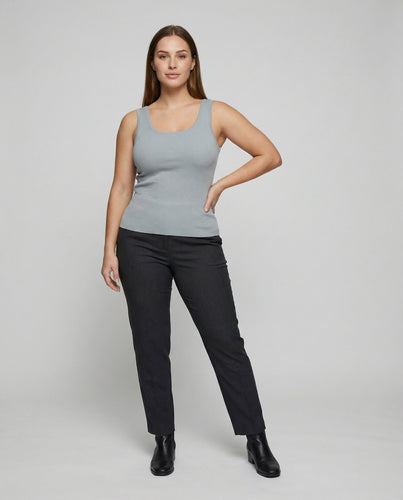 Damen Formgebende Rippenstruktur Baumwollstretch Feinstrick-Top