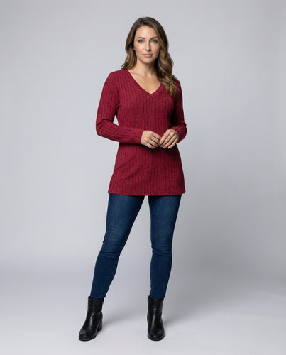 Damen Wärmende Chenille-Optik Strick V-Ausschnitt Pullover