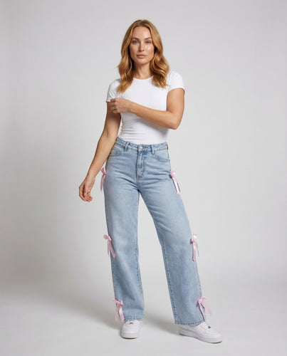 Damen Feminine Satinschleifen Denim Denim-Jeans