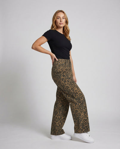 Damen Grafische Leopardenprint Denim Ballon-Jeans