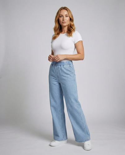 Damen Lockere Raffungbund Denim Denim-Palazzohose
