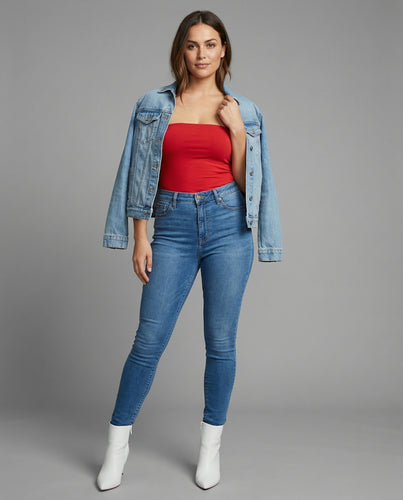 Damen Formgebende Elastischer Taillenbund Denim Jeans
